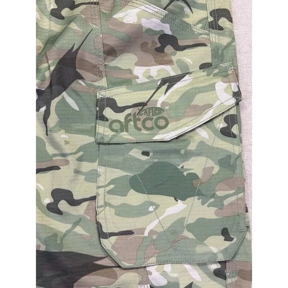 AFTCO Mens 36 Marlin Camo Fishing Cargo Shorts Green Ripstop 6 Pocket - Picture 4 of 8